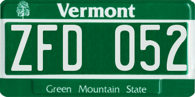 VT license plate ZFD052