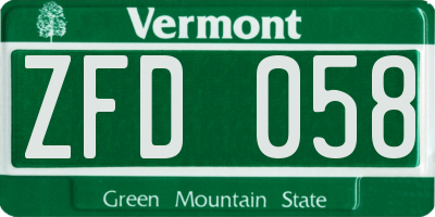 VT license plate ZFD058