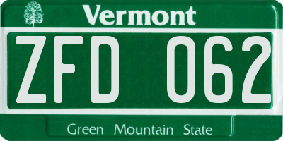 VT license plate ZFD062