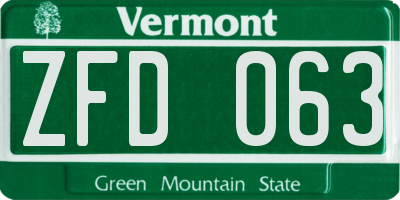 VT license plate ZFD063
