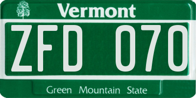VT license plate ZFD070