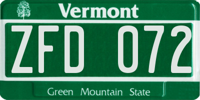 VT license plate ZFD072