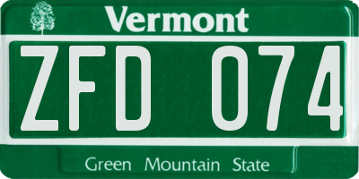 VT license plate ZFD074