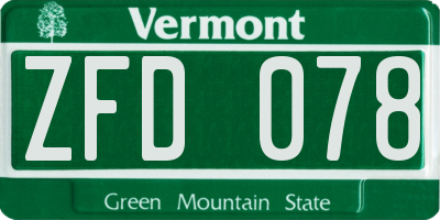 VT license plate ZFD078