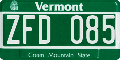 VT license plate ZFD085