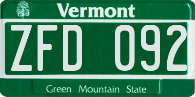 VT license plate ZFD092