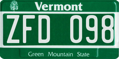 VT license plate ZFD098