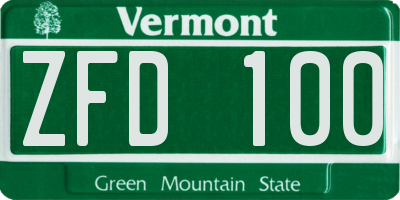 VT license plate ZFD100