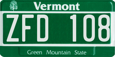 VT license plate ZFD108