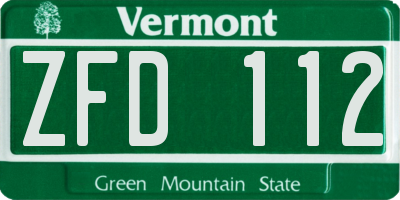 VT license plate ZFD112