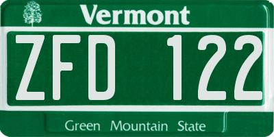 VT license plate ZFD122