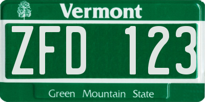 VT license plate ZFD123
