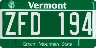 VT license plate ZFD194
