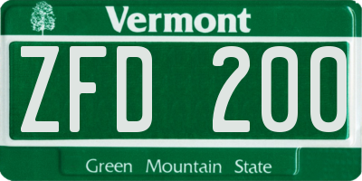 VT license plate ZFD200