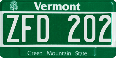 VT license plate ZFD202