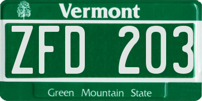 VT license plate ZFD203