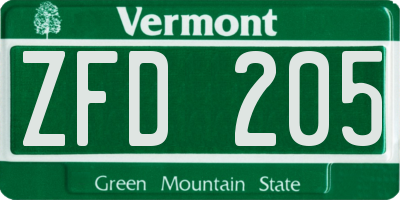 VT license plate ZFD205