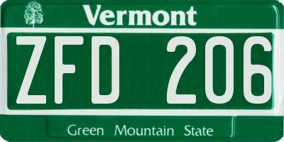 VT license plate ZFD206