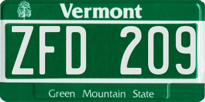 VT license plate ZFD209