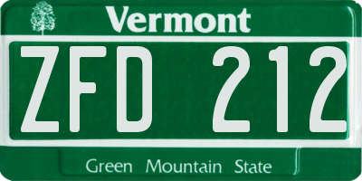 VT license plate ZFD212