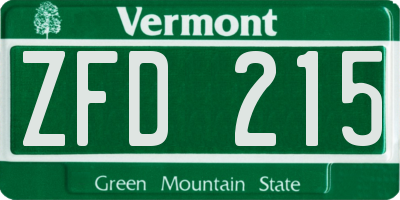 VT license plate ZFD215
