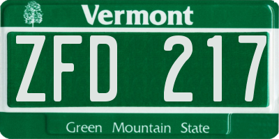 VT license plate ZFD217