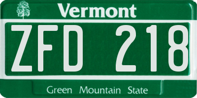 VT license plate ZFD218