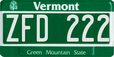 VT license plate ZFD222