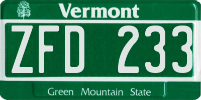 VT license plate ZFD233