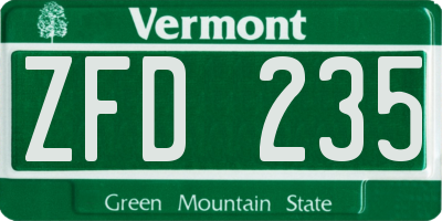 VT license plate ZFD235