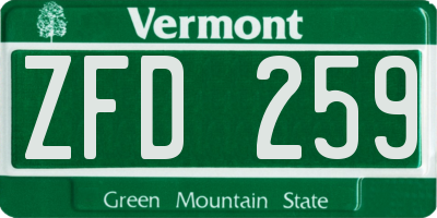 VT license plate ZFD259