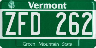 VT license plate ZFD262