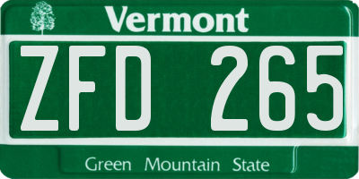 VT license plate ZFD265