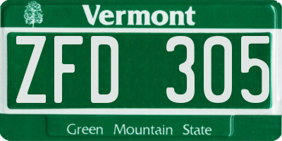 VT license plate ZFD305