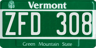 VT license plate ZFD308