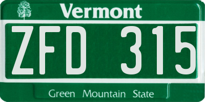 VT license plate ZFD315