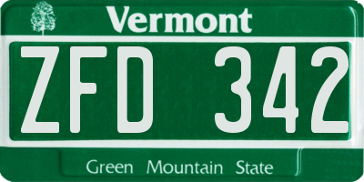 VT license plate ZFD342