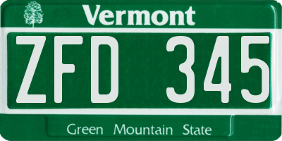 VT license plate ZFD345
