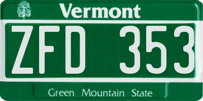 VT license plate ZFD353