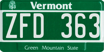 VT license plate ZFD363
