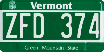 VT license plate ZFD374