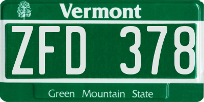 VT license plate ZFD378