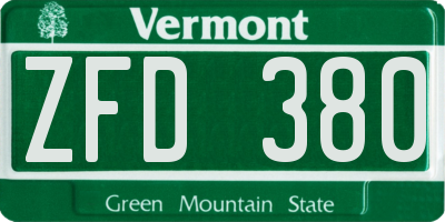 VT license plate ZFD380