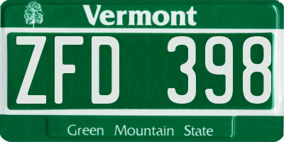 VT license plate ZFD398