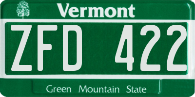 VT license plate ZFD422