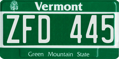 VT license plate ZFD445