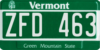 VT license plate ZFD463