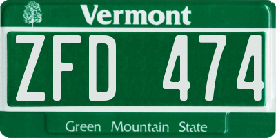 VT license plate ZFD474
