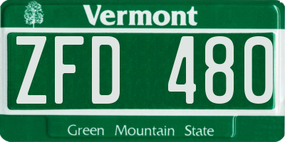 VT license plate ZFD480