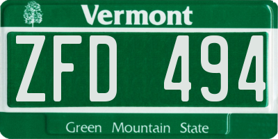 VT license plate ZFD494